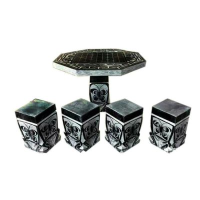 别墅园林摆放做旧大理石雕刻棋牌八角桌方石凳
