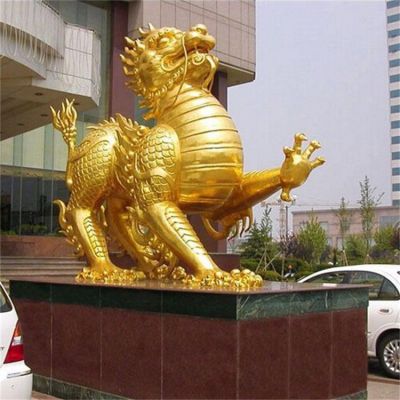 户外工厂不铸铜喷漆贴金麒麟摆件