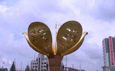 城市大型不锈钢镂空网格花朵博鱼网页版