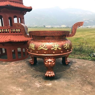 三足两耳仿古鼎道观化宝香炉
