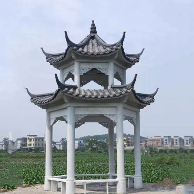 青石雕刻二层仿古建筑园林凉亭村庄景观博鱼网页版