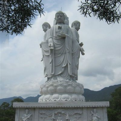 天然汉白玉石雕三面米陀佛雕像 景区寺庙供奉摆件博鱼网页版