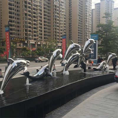 户外不锈钢镜面水景跳跃的海豚景观博鱼网页版