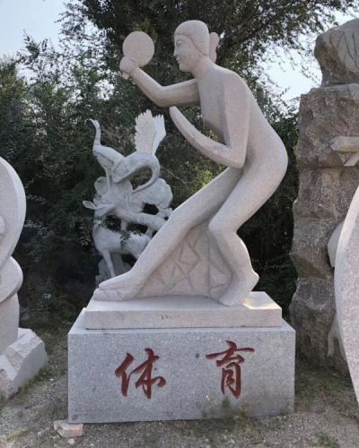 大理石石雕户外园林景观体育馆打乒乓球的人物博鱼网页版
