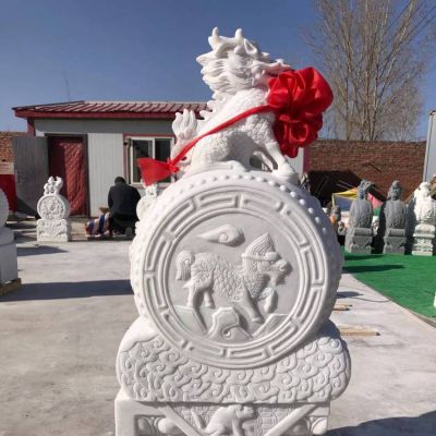 汉白玉雕刻麒麟门墩招财镇宅庭院门口抱鼓石