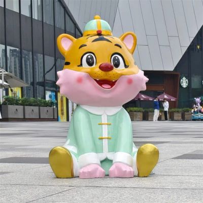 商场户外园林玻璃钢卡通老虎博鱼网页版摆件