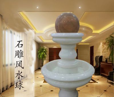别墅室内摆放汉白玉双层风水球石雕