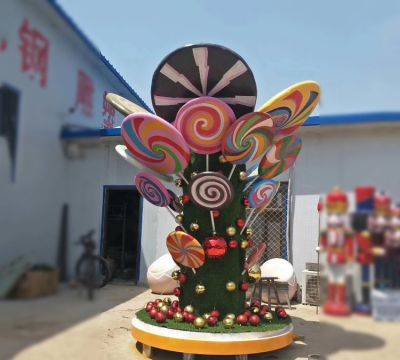 商业街户外卡通摆放圣诞棒棒糖玻璃钢博鱼网页版