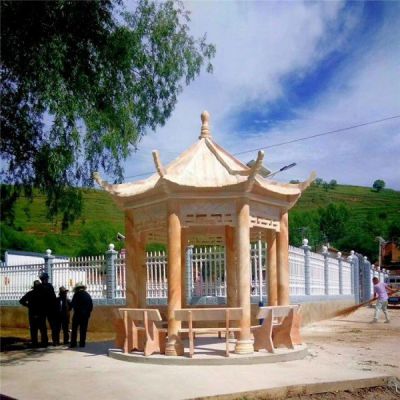 公园户外晚霞红石雕凉亭摆件