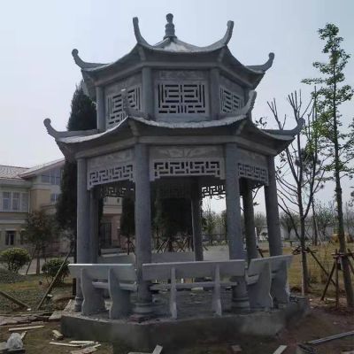 天然石材大理石雕刻小区公园摆放双层镂空八角凉亭