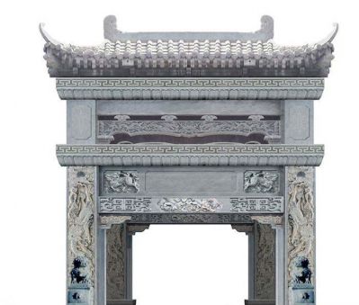 景区古建筑斗拱单门浮雕牌坊
