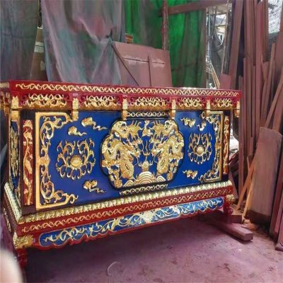 仿古宗教寺庙摆放香樟木木雕彩绘鎏金供桌