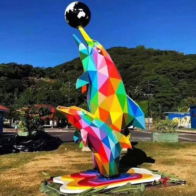 景区园林几何彩绘玻璃钢抽象海豚博鱼网页版