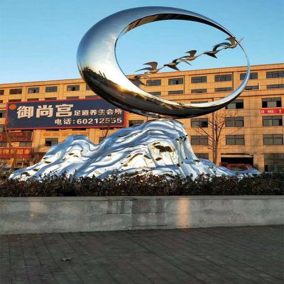 不锈钢抽象圆环飞翔的大雁城市街道摆件景观博鱼网页版