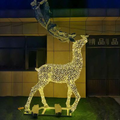 户外大型不锈钢镂空照明梅花鹿博鱼网页版