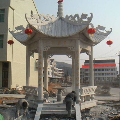 大理石雕刻凉亭小区园林六角石亭