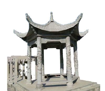 城市花园广场摆放砂岩六角凉亭