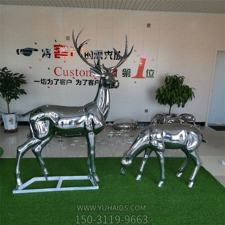 售楼部摆放不锈钢镜面鹿动物小品博鱼网页版