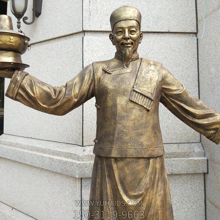火锅店揽客小二铜雕，饭店门口揽客人物塑像博鱼网页版