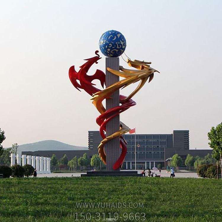 不锈钢喷漆彩绘抽象双龙戏珠柱子景区广场摆件博鱼网页版