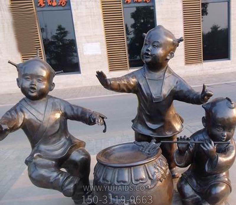 步行街吹笛子跳舞的儿童玻璃钢仿铜博鱼网页版