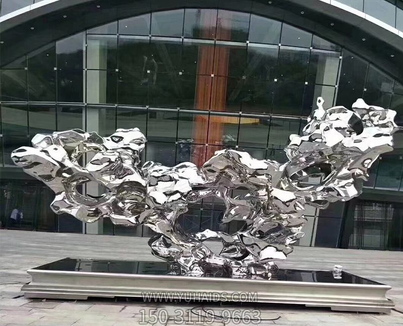 商业街摆放 亮面不锈钢艺术水景抽象亮面金属假山博鱼网页版