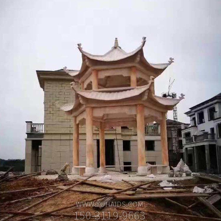 庭院户外装饰晚霞红雕刻二层中式休闲凉亭博鱼网页版