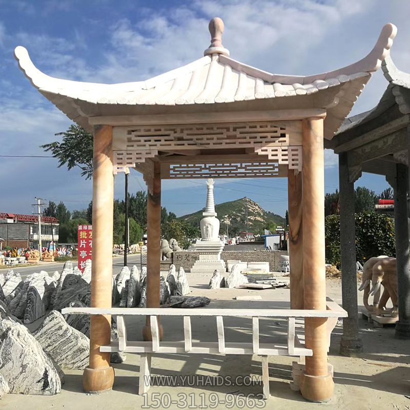 晚霞红雕刻镂空寺院户外摆放凉亭博鱼网页版