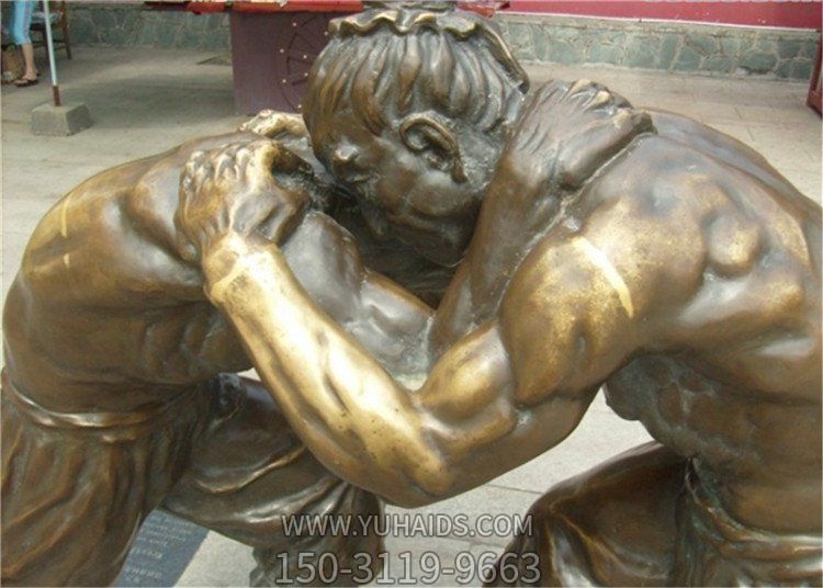景区广场玻璃钢仿铜古人摔跤民俗小品博鱼网页版