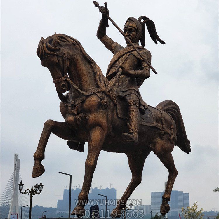 广场摆放锻铜古代骑马将军人物博鱼网页版