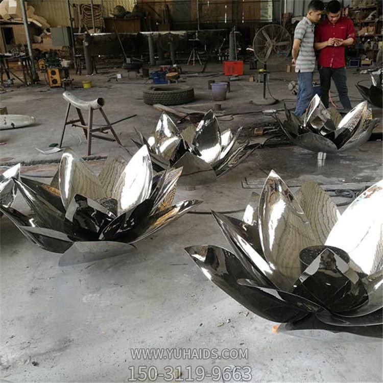 广场大型不锈钢镜面抽象莲花博鱼网页版摆件