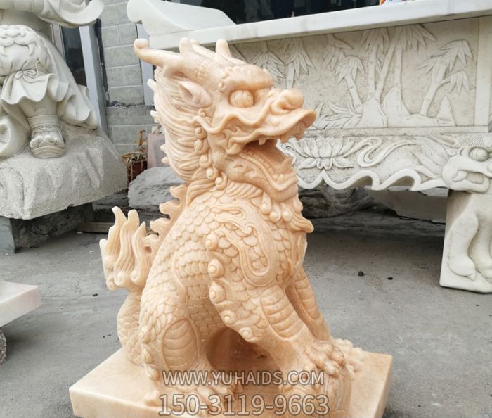 户外庭院晚霞红石雕神兽麒麟博鱼网页版