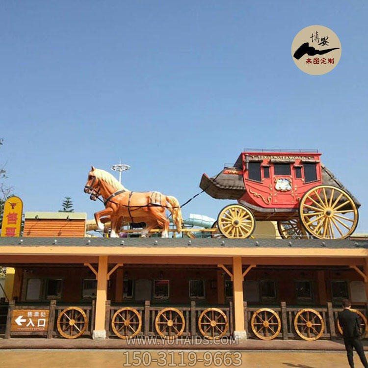 玻璃钢仿真马拉车博鱼网页版 游乐园主题景观博鱼网页版