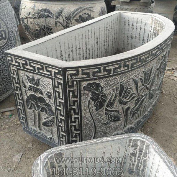 庭院中式长形天然大理石浮雕荷花鲤鱼水缸博鱼网页版