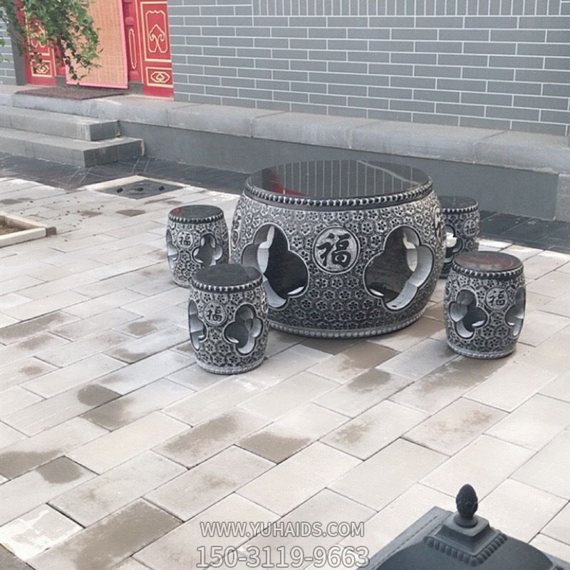庭院家用鼓圆形浮雕祥云花纹休闲石桌博鱼网页版