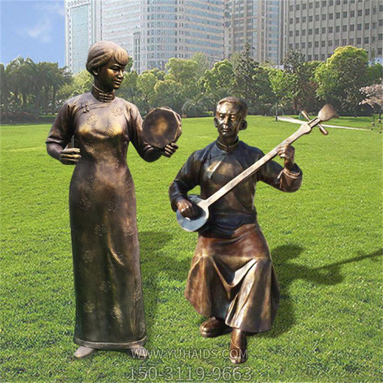 商业街摆放弹唱民俗人物玻璃钢仿铜小品博鱼网页版