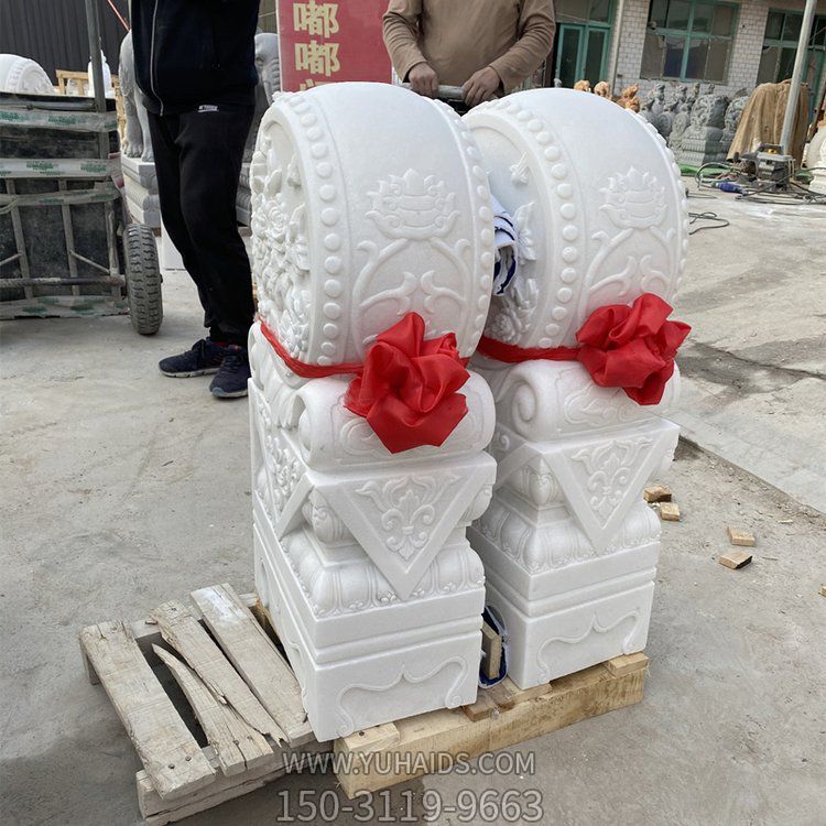 天然大理石汉白玉浮雕别墅大门口摆放石雕一对抱鼓石博鱼网页版