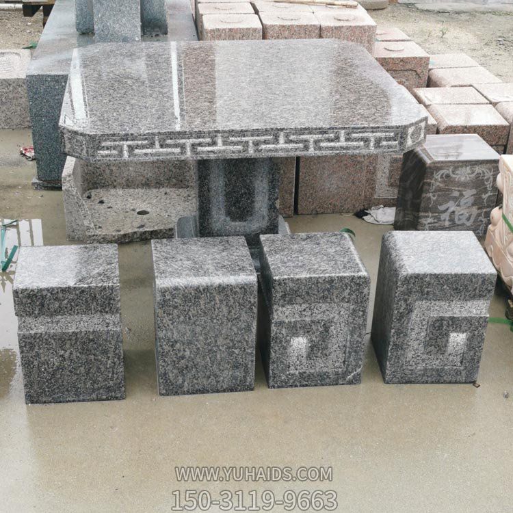 大理石黑抛光雕刻别墅阳台摆放方形石桌石凳博鱼网页版