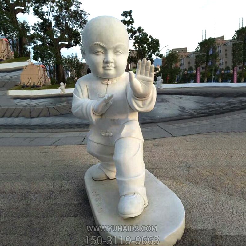 寺院摆放打太极拳小和尚汉白玉博鱼网页版