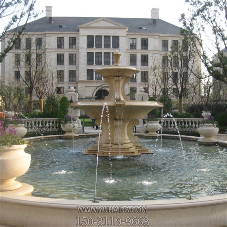 公园装饰欧式黄锈岩二层流水喷泉水钵博鱼网页版