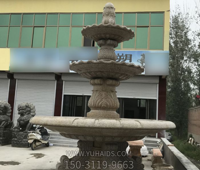 庭院摆放三层砂岩喷泉别墅欧式石雕博鱼网页版