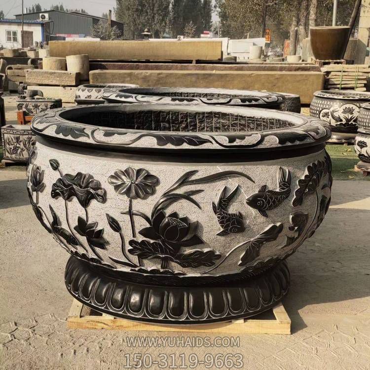 天然青石浮雕荷花养鱼水缸庭院摆放做旧花盆博鱼网页版