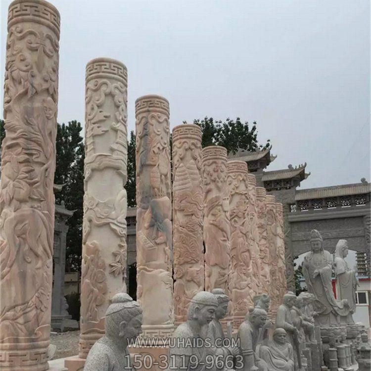 景区天然石材晚霞红浮雕花纹文化石柱摆件博鱼网页版