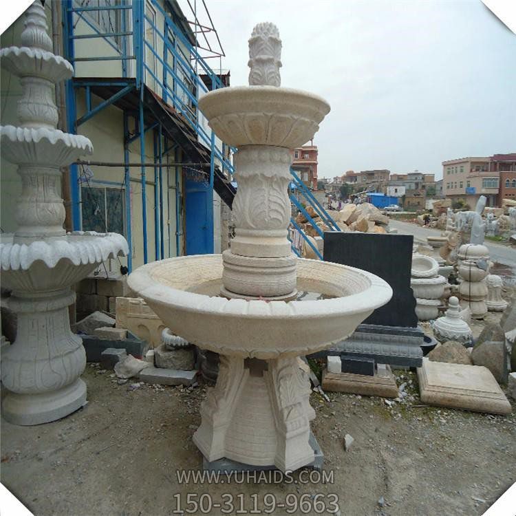 黄锈岩雕刻二层流水喷泉庭院别墅摆件博鱼网页版