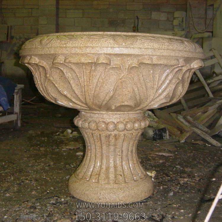 手工雕刻园林景观石雕黄锈石欧式花钵花盆博鱼网页版