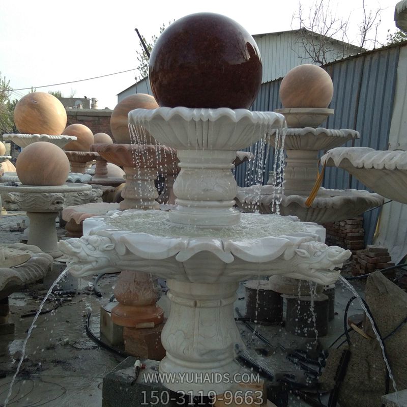 学校广场摆放汉白玉风水球喷泉博鱼网页版