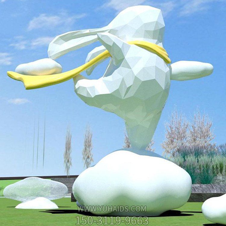 广场大型不锈钢块面几何工艺兔子摆件博鱼网页版