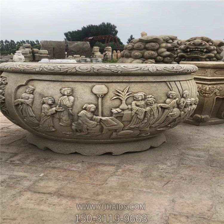 青石石雕浮雕大型景观花盆博鱼网页版