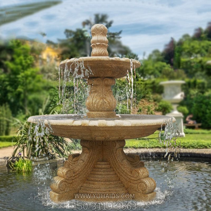 大型别墅群广场晚霞红石雕喷泉流水景观博鱼网页版