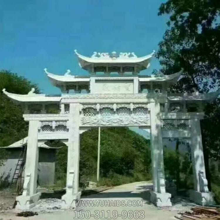 农场村口大型大理石石雕多门中式牌坊博鱼网页版